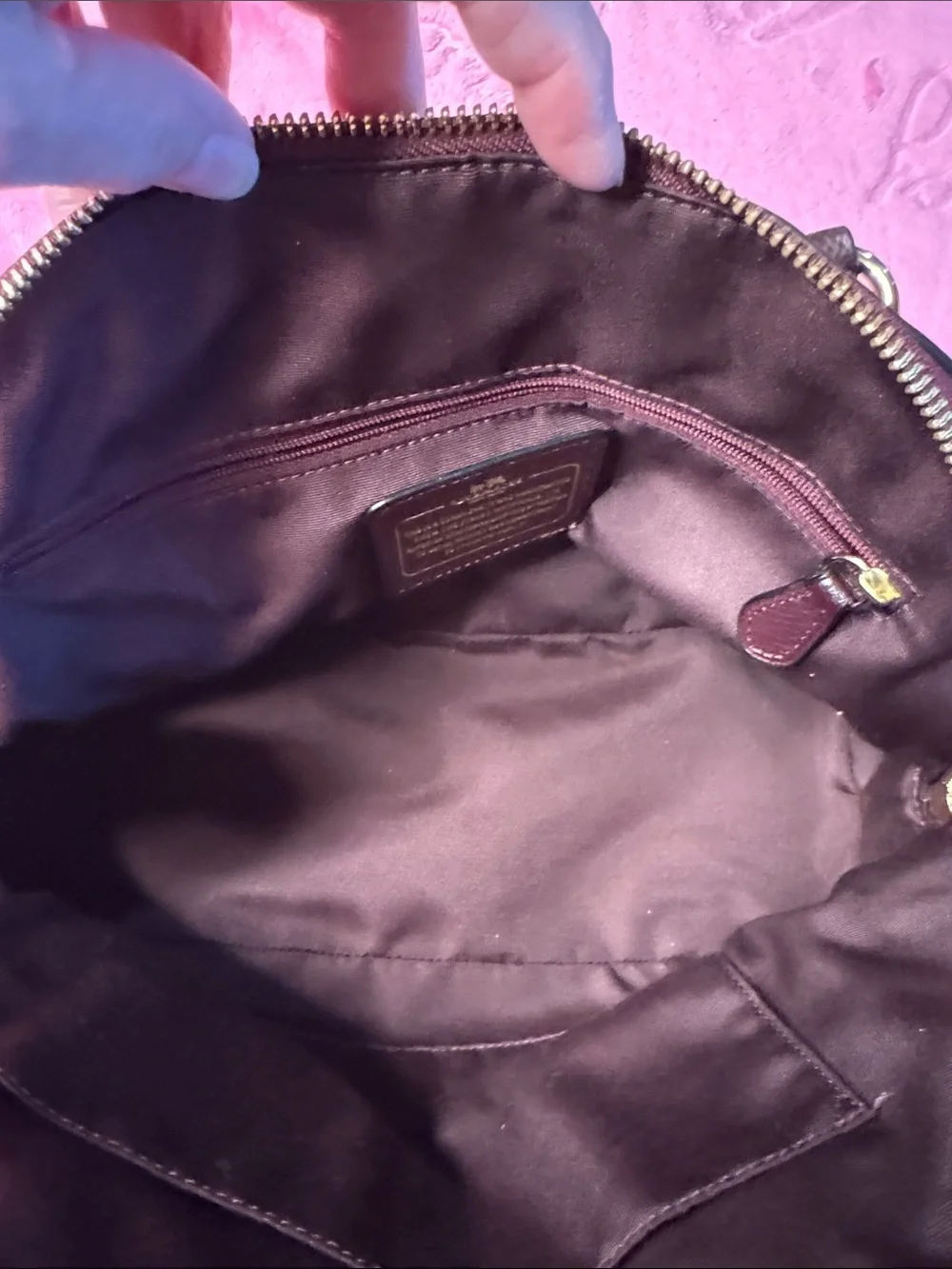 Coach Metallic Purple Pebbled Dome Satchel Gold Chain Strap Excellent